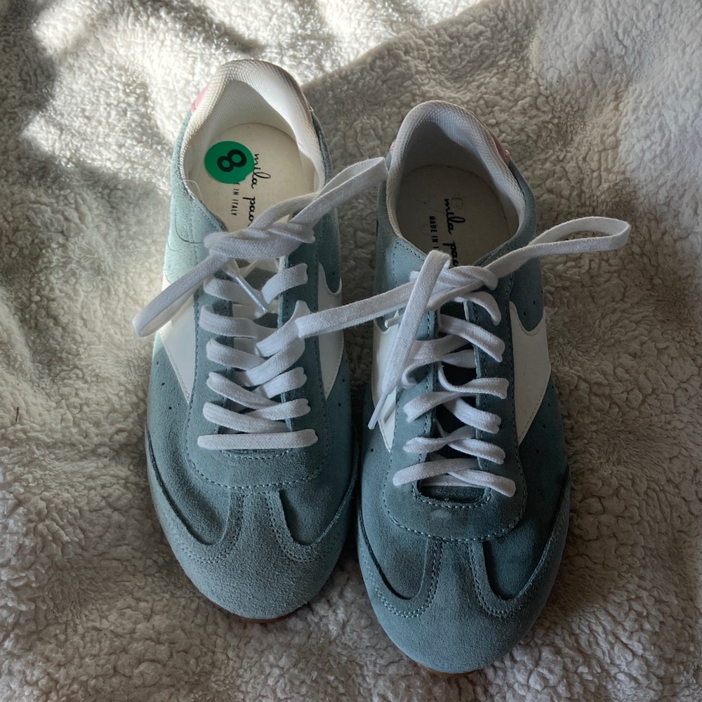 A.P.C. Teal and White Lace-Up Sneakers